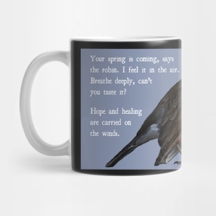 Robin Get Well Soon Message, Harbinger of Spring (Light Blue Background) Mug